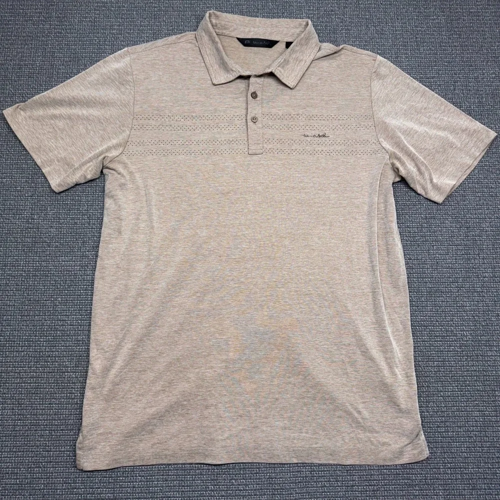 TravisMathew‎ Mens Tan Heathered Pima Cotton Blend Short Sleeve Golf Polo Large